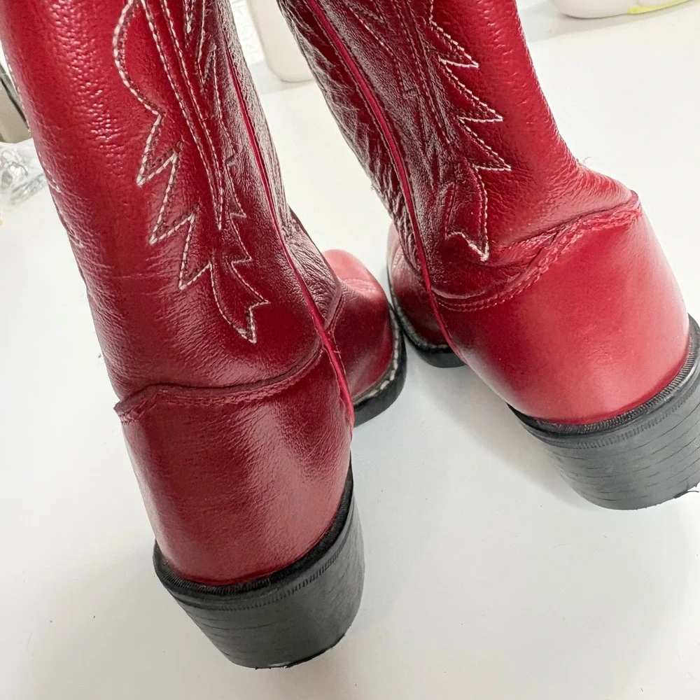 Old West Kids Red Leather Western Cowboy Boots 8116 Size 12 D